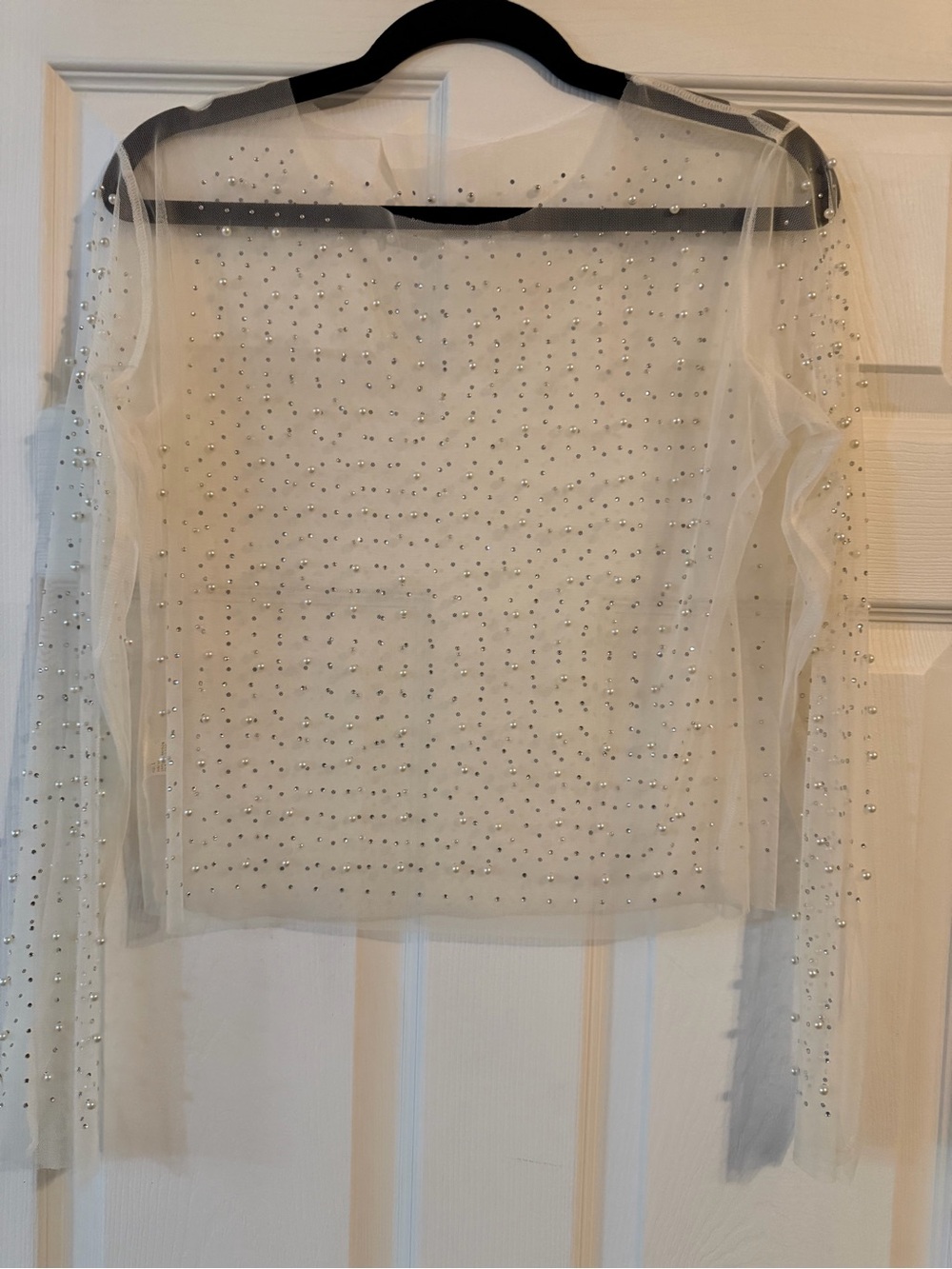 Sheer Embellished Long-Sleeve Top - Ivory
